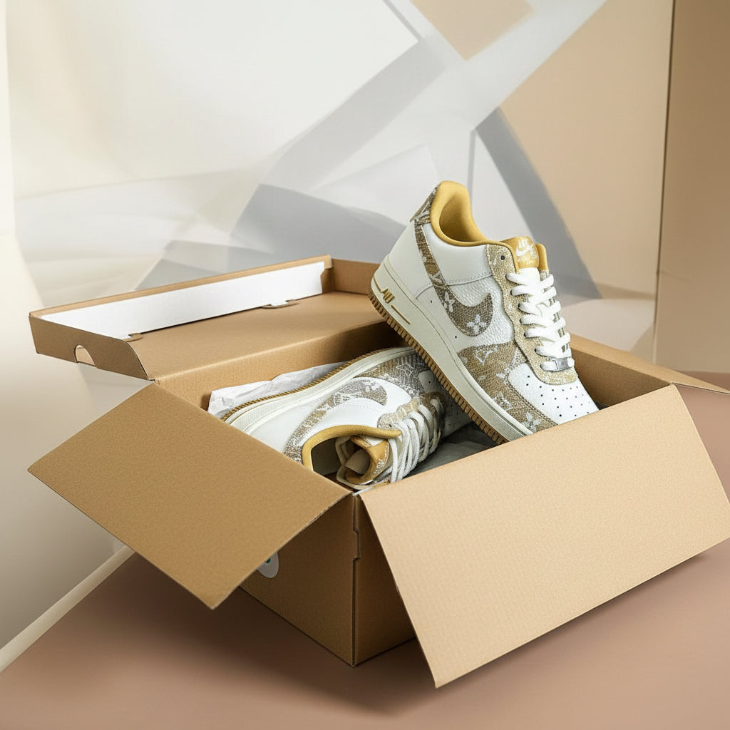 Nike ergonomic training shoes in a stylish box, showcasing comfort and performance for workouts.